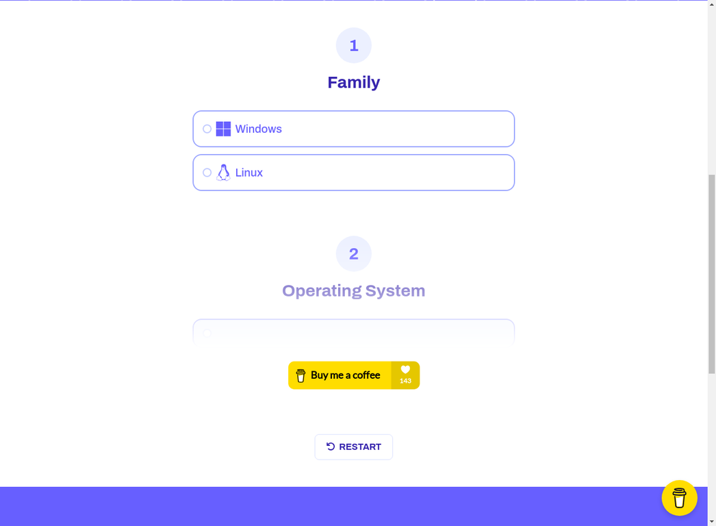 Operating system family selection on os.click