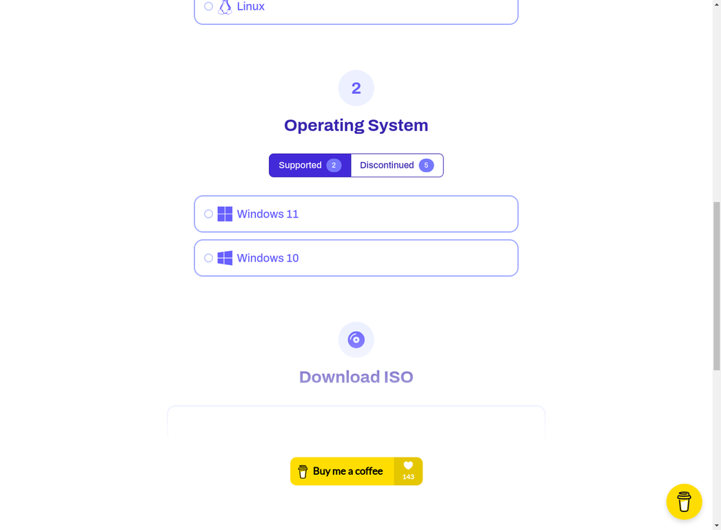 Windows version selection on os.click