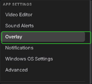 Overlay entry under App Settings in the Medal sidebar