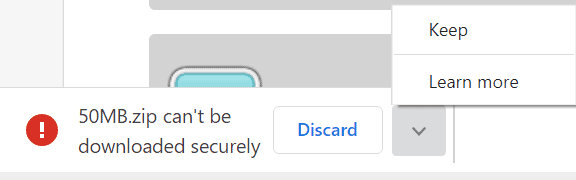 Chrome download warning with the Keep option