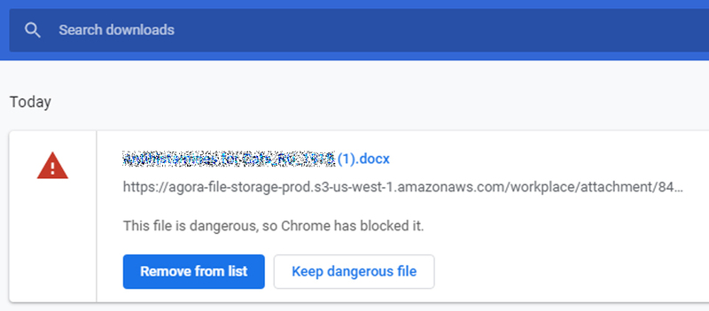 Keep dangerous file button in Chrome