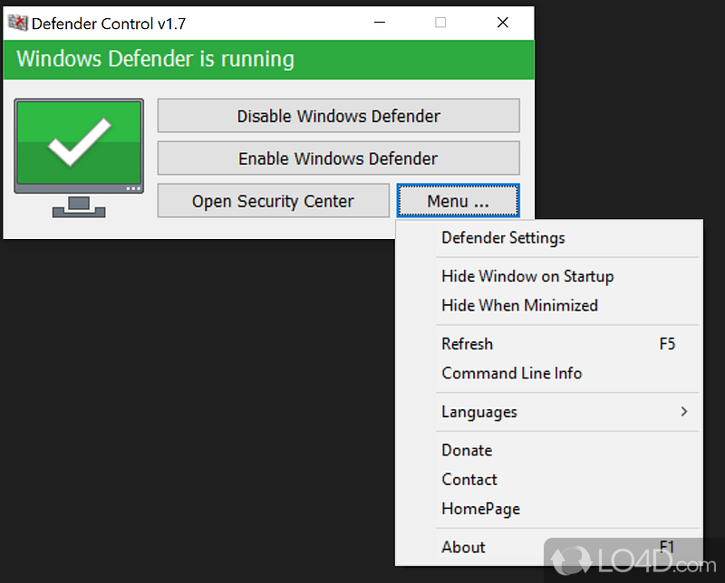 Defender Control menu with the exclusion list option