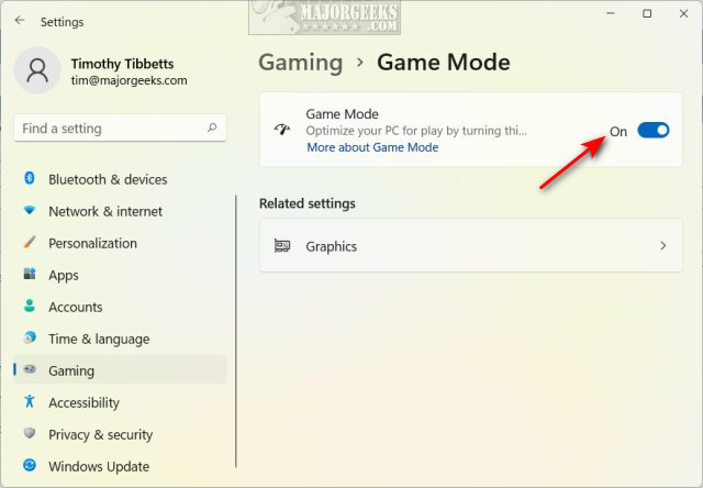 Game Mode toggle on Windows 11