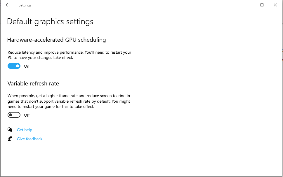Hardware-accelerated GPU scheduling toggle in Default graphics settings