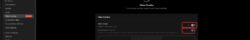 Video Overlay 页面，两个开关均已关闭