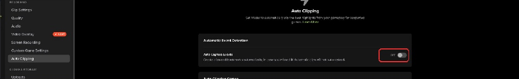 Auto Clipping 页面，Auto Capture Events 已关闭